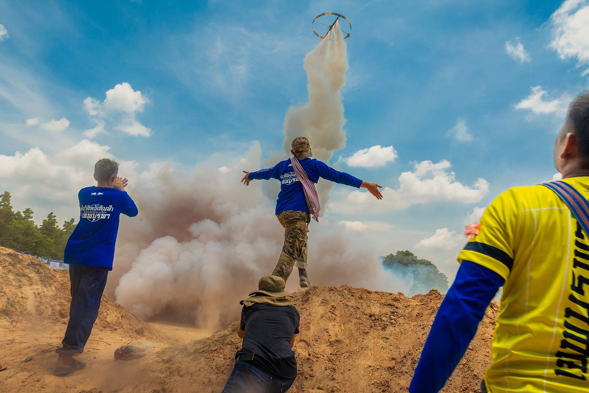 A home-made rocket launching at a rocket festival in Kalasin